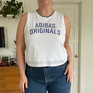 Adidas Originals Double-Lined White + Blue Mesh Cropped Tank - XL